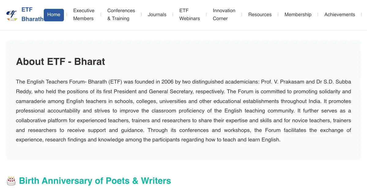 English Teachers Forum Bharath website built by Qyverix